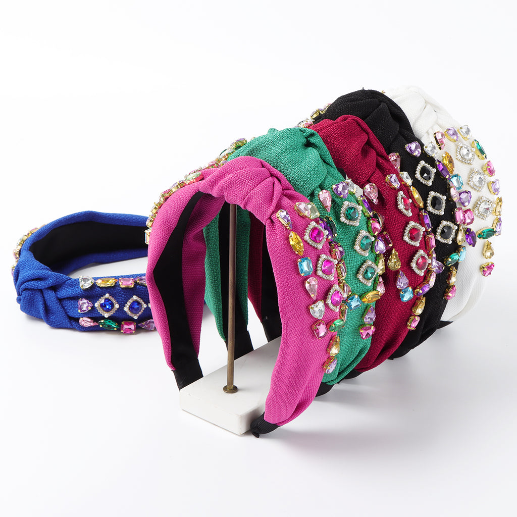 F6576 Colored Crystals Top Knot Headband